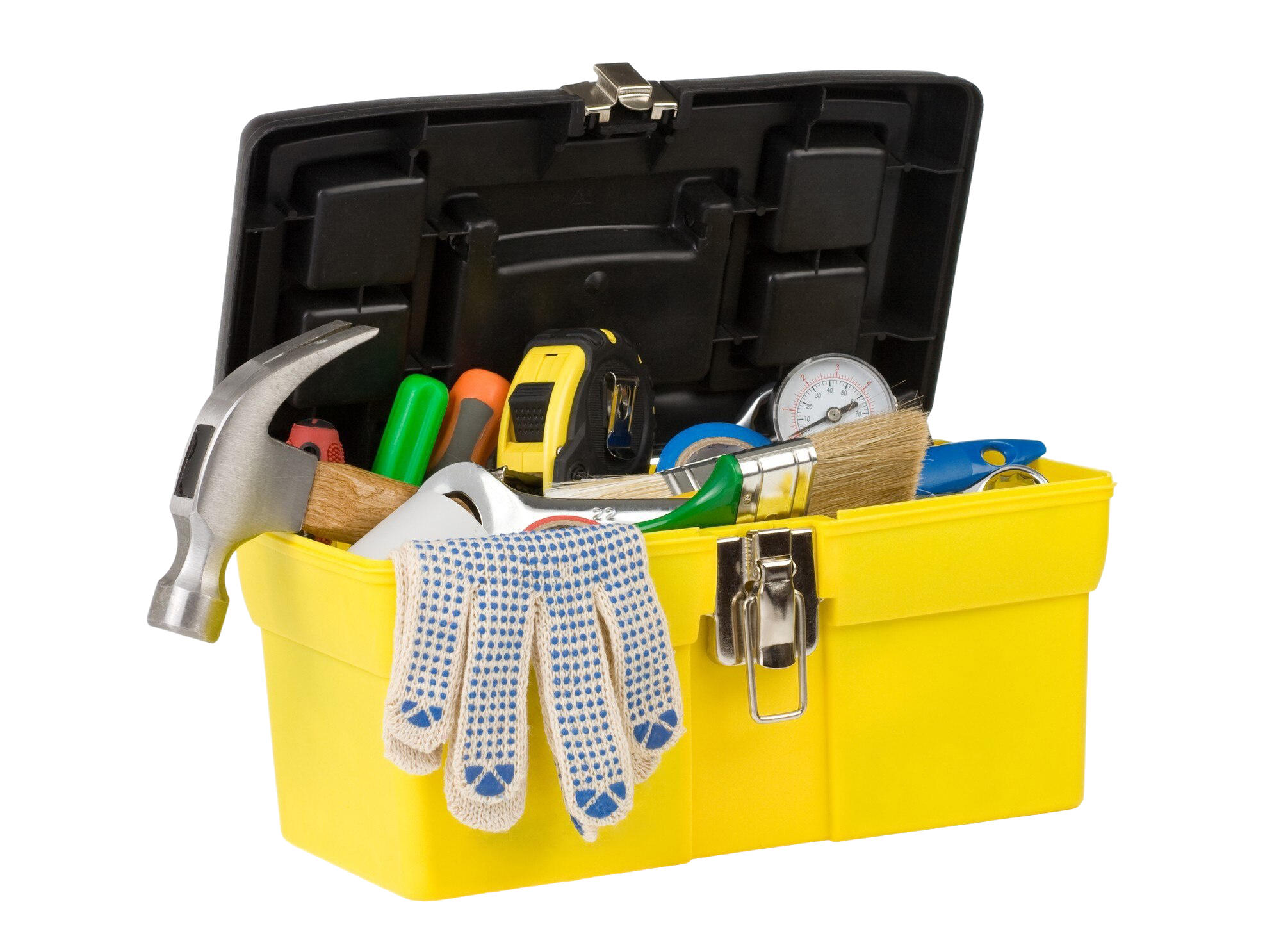 Open toolbox filled with remodeling tools